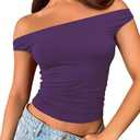 ForeFair Womens Off The Shoulder Tops Going Out Crop Top Slim Fitted Shirts Double Lined Summer Outfits Y2K Cute Tops Medium