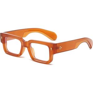 Thick Frame Square Glasses for Women Men Trendy Rectangle Blue Light Glasses Computer Eyeglasses (Brown)
