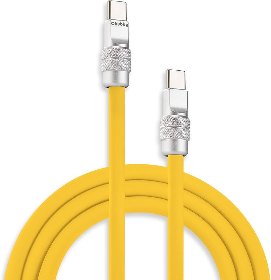 chubbycable Chubby 2.0 USB C 240W Fast Charging Cable Silicone Soft Durable USB C Cable Extra Thick Charger Cord Compatible with iPhone 17-15 Series iPad, Yellow, Type-C to Type-C, 6.6FT