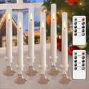 Lezonic Flameless Windows Candles Battery Operated with Timer Remote, 6Pcs Burgundy Red Acrylic Flameless Candlesticks with Holders, LED Taper Candles Flickering for Christmas, 0.8 x 8 inches