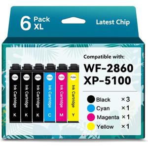 Remanufactured Ink Cartridges for Epson 202XL Ink Cartridges Multipack for T202 T202XL for Workforce WF-2860 Expression XP-5100 Printer (3 Black, 1 Cyan, 1 Magenta, 1 Yellow 6 Pack)