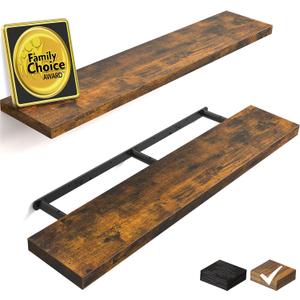 BAYKA Floating Shelves for Wall, 36" Wall Mounted Rustic Wood Shelves for Bathroom, Bedroom, Living Room, Kitchen, Office, Hanging Shelf for Books/Storage/Decor(Rustic Brown,Set of 2) (36inches)