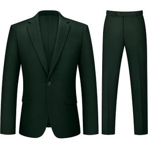 Mens Suit 2 Piece Suits for Men One Button Slim Fit Solid Jacket & Pants Tuxedo Set Business Wedding Party Prom L