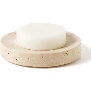 WORHE Marble Soap Dishes Natural Travertine Stone Sponge Holder for Bathroom Tub Shower Kitchen Sink, Handcraft Round Soap Case Trinket Plate Jewelry Tray Coaster for Home Decor Color Beige (WH046)