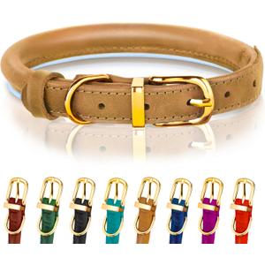 OOPSDOGGY Reflective Rolled Leather Dog Collar Adjustable Soft Padded Pet Collar for Small Medium Large Breed Dogs (Camel, XS, 8"-11")
