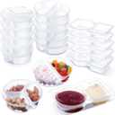 30 Pcs 3 Shapes 5 oz Mini 2 Compartment Reusable Snack Containers with Lids Double Compartment Condiment Container Small Plastic Box for Lunchable Sauce,Candy,Salad Dressing