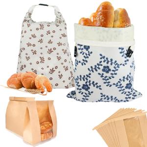 Reusable Bread Bags for Homemade Bread Sourdough, 2 Pack XL Bread Bag with Zipper, 10 Pcs Large Paper Bags with Window, Beeswax-Lined Cotton Storage Bags to Keep Fresh, Freezer Safe Eco-Friendly