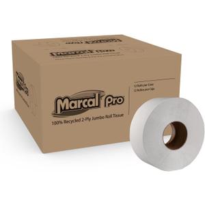 Marcal Pro 2-Ply Jumbo Toilet Paper Rolls, 3.3" x 600', Big Roll Toilet Paper for Office & Commercial Restrooms, Pack of 12 (5206)