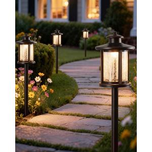 LITFIT Low Voltage Landscape Lighting, 12V 3.4W 155LM 3000K Outdoor Path Lights with Connectors, Crackled Shade, ORB Finish, Waterproof Aluminum LED Walkway Light Wired for Garden Yard, 4 Pack