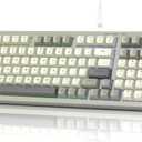 womier DK98 Retro Wired Gaming Keyboard Creamy Membrane with Rainbow RGB Backlight - Quiet,Volume Knob,PBT Keycap 97 Key ANSI Layout Compatible with Windows 10/8.1/8/7 (Grey)