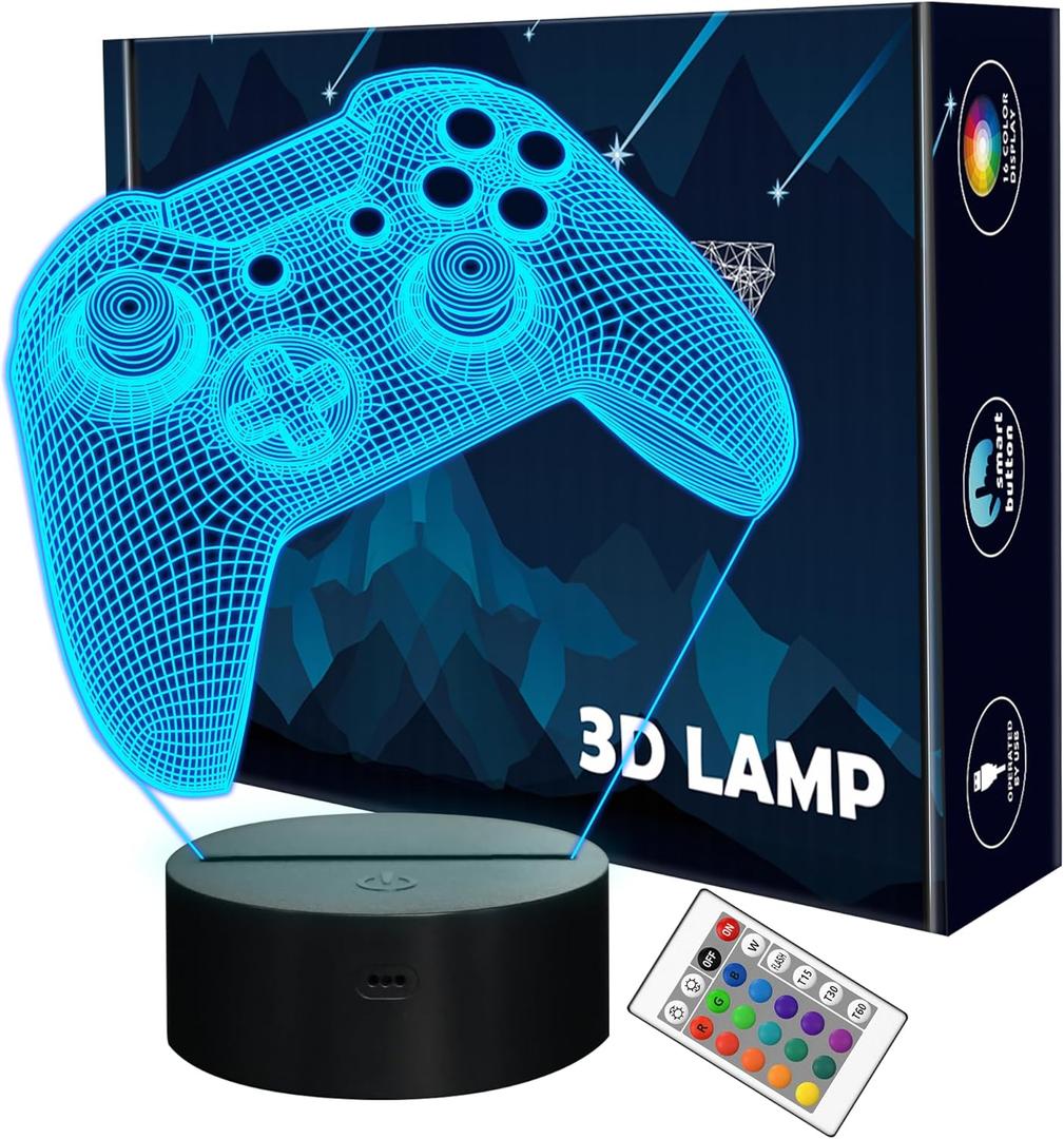 3D Gamepad Night Light, Gamer Gaming lamp with Remote, 16 Color Flashing Changing, Fortnite Gifts Desk Decor for Boys Kids Room, Birthday Christmas Gift for Game Fan
