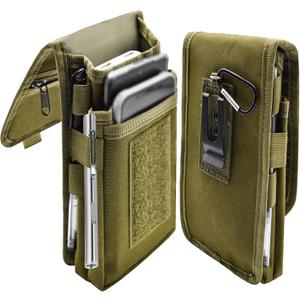 Dual Phone Holster, Large Smartphone Pouch, Belt Cell Phone Holder for iPhone 16/15/14 Pro Max & Samsung Phones, Compatible with Power Bank, for Work, Hiking, Camping, Barbecue, Rescue (XL) (Army Green)