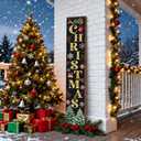 Golden Black Winter Christmas Welcome Sign for Front Door with Hanging Rope, 47" Farmhouse Cute Vertical Wood Welcome Sign for front porch, Rustic Large Tall Wooden Porch Leaner Home Outdoor Decor