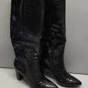 Modatope Knee High Women's Riding Boots - Tall, Long Calf High GoGo Chunky Faux Crocodile Boots - Block Heel Pointed Toe - Size 8