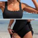 Charmo Women One Piece Swimdress Tummy Control Swimsuits Full Coverage Bathing Suit Modest Mesh Sheer Swim Skirt (Black, XL)