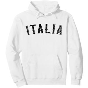 Vintage Italia Distressed Black Text Italy Apparel Pullover Hoodie