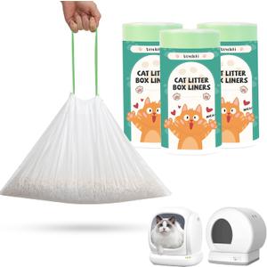 2 x 60 Count Cat Litter Box Liners Bag Compatible with Meo Want Self-cleaning Cat Litter Box MW-SC01 MW-SC02 MW-LR01, Leak-Proof Drawstring Bags - Heavy Duty Replacement Liners 18" x 12.6"