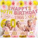 24 Pcs 60th Birthday Decorations for Women, Back in 1966 Party Supplies, Pink Gold 60th Birthday Banner Backdrop Hanging Swirls Balloons Honeycomb Centerpieces Sash