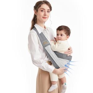 Baby Sling Carrier, Cotton and 3D Breathable Mesh, Ergonomically Adjustable Baby Carrier Newborn to Toddler with Safety Buckle, Portable, One Size Fits All, Up to 33 lbs, Light Grey