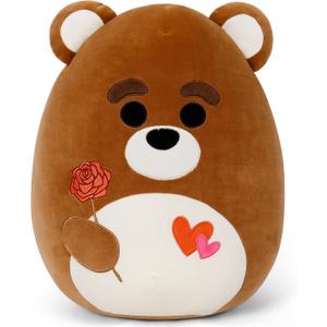 Valentines Day Plush, 16" Soft Bear Stuffed Animals with Red Heart and Rose, Cute Stuffy Doll Pillow Toys Bear Valentines Gifts for Her Girlfriend Lover Mom Kids