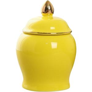 Amosfun Tea Storage Jar Ceramic Canister Yellow Lid Sealed Storage Solution for Household