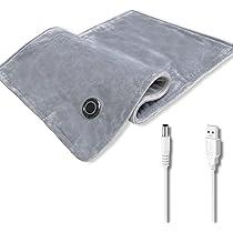 Portable 5V Electric Heat Pad, Travel Heat Pads for Car Airplane, USB Heating Pad with 3 Heat Settings and Auto Shut-Off, Machine Washable, LED Controller, Gifts for Women, Men (Gray)