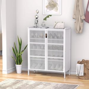 Shoe Cabinet, 20 Pair Farmhouse Shoe Organizer Cabinet, Freestanding Bamboo Wooden Shoe Storage Cabinet with Grille Doors, 5-Tier Narrow Shoe Cabinet for Entryway Hallway, White