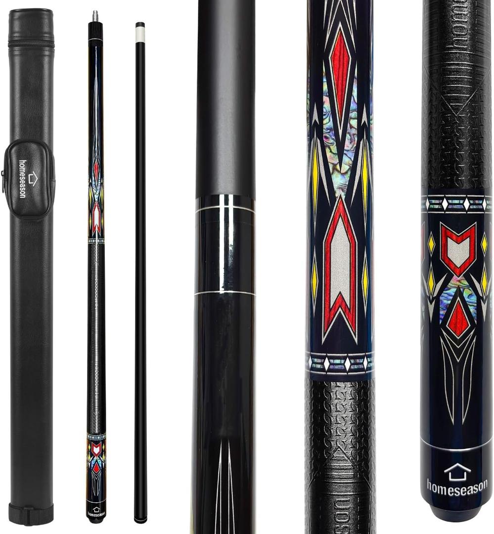 HomeSeason 58" Pool Cue Stick 18oz Billiard Birch Wood 13mm Tip Cue Sticks Professional Low Deflection Pool Sticks with Cue Case