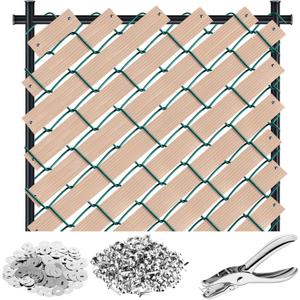 302 Pcs 262. 45 ft Chain Link Fence Slats Button Puncher Fence Privacy Tape Fasteners Covering Privacy for Home Warehouse School Businesses Stadiums(Khaki)