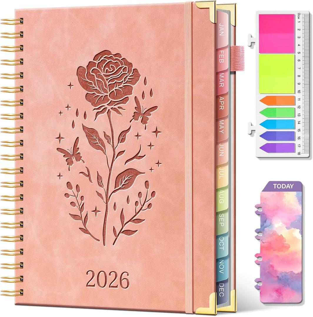 2026 Planner Hardcover Weekly & Monthly Calendar Planner for Women Jan 2026 - Dec 2026 8.5" x 11" Daily Agenda Book with Tabs Spiral Bound Inner Pocket Perfect for School Office