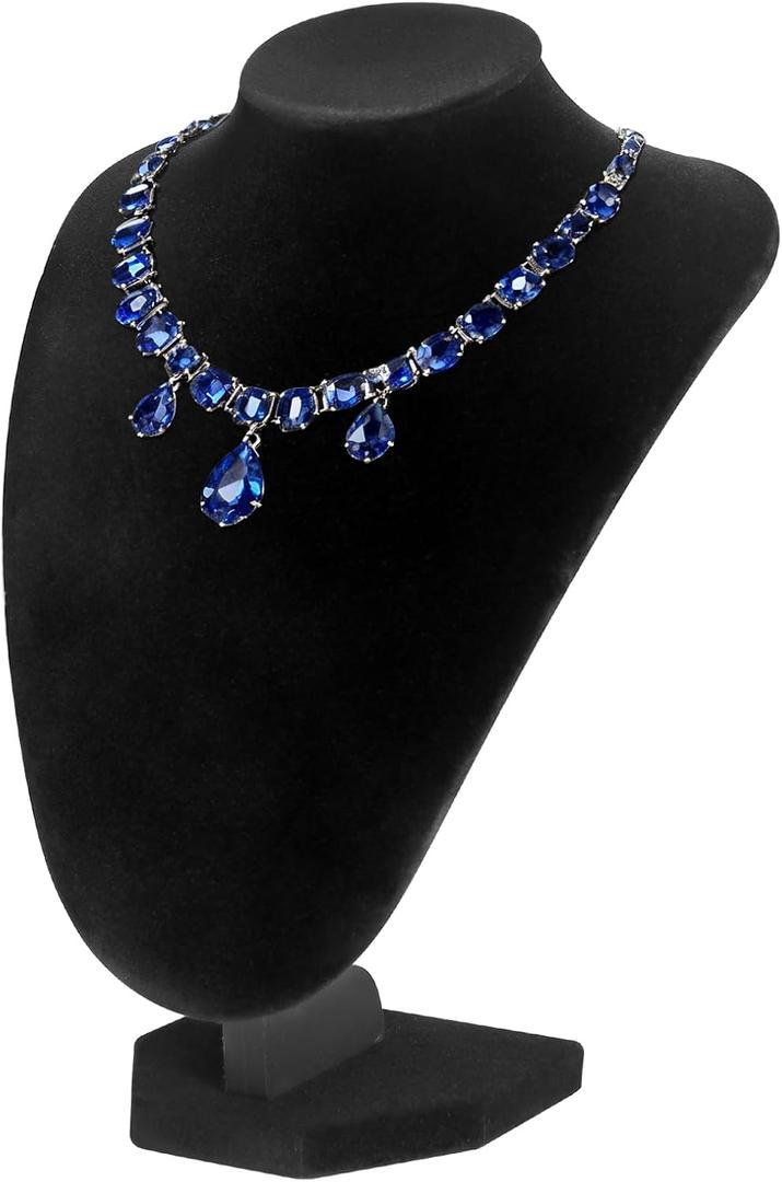 TENINYU Professional 3D Necklace Display Stand, Black Velvet Jewelry Bust Holder, 9.6 Inch Chain Organizer Tower for Home Display (Black)