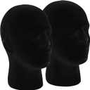 2 Pack Black Mannequin Head Stand, Velvet Male Manikin Head Wig Stand, Foam Head for Wigs, Hats, Glasses, Masks