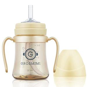 GROSMIMI Spill Proof no Spill Magic Sippy Cup with Straw with Handle for Baby and Toddlers, Customizable, PPSU, BPA Free 6 oz (Butter)