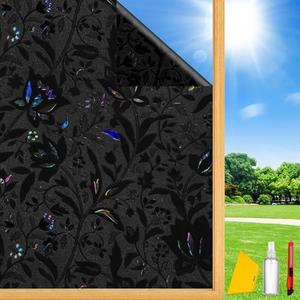 Dwersty Total Blackout Window Privacy Film Decorative Static Cling with Tools, Room Darkening Window Tint for Home, Black Out Window Cover Replacement Window Curtains Window Blinds,23.6" by 78.74"