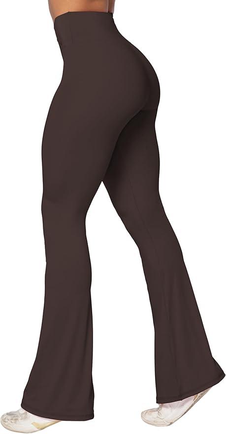 Sunzel Flare Leggings, Crossover Yoga Pants with Tummy Control, High-Waisted and Wide Leg ,Flared pants 80% Nylon, 20% spandex ,SIZE M (brown)