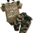 AMAWMW Baby Girl Clothes Set Daddys Little Girl Ruffle Romper Top Camouflage Pants Newborn Infant Baby Girl Outfit (6-12 Months, A Green 1)