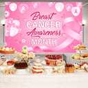 Breast Cancer Awareness Backdrop Decorations 8x6ft Pink Ribbon Party Banner for Charity Activities Fundraiser Home Office October Breast Cancer Month Background Supplies