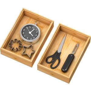 Bamboo Kitchen Drawer Organizer,Stackable Silverware Tray Utensil Organizer Cutlery Holder for Kitchen,Wooden Storage Box for Bathroom, Multi-Use Storage Bins Boxs Dividers for Office(9x6x2.5 inch