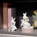Braxio Easter Bunny Family Figurine Decoration - Bunny Collectible Figurines for Easter Decoration/Spring/Wedding Set of 2
