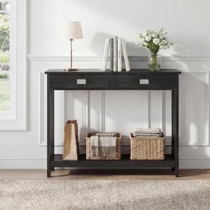 ChooChoo 39" Black Entryway Table with Drawer, Narrow Console Table with Storage Shelf, Sofa Table for Living Room, Entryway, and Hallway