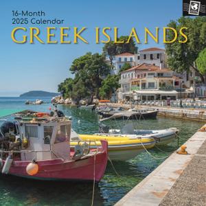 The Gifted Stationary 2025 Square Wall Calendar, Greek Islands, 16-Month Passport Collection Theme Hanging Calendar with 180 Reminder Stickers, Month Planner for Home, Creative Spaces, 12x12 In