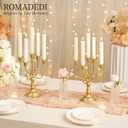 Romadedi Candelabra Gold Candle Holders - 5 Arm 11.8" Wedding Candlestick Holder for Theme Party Table Centerpiece Decor Dining Room Birthday Holiday Christmas, Set of 2