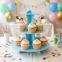 YLDW Cupcake Stand 2Pcs, 3-Tier Cupcake Stand Display, Cardboard Cup Cake Tower Stand, Disposable Dessert Stand for Birthday Tea Party Baby Shower Treat Decorations, Baby Blue