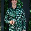 Arvilhill Mens St Patrick's Button Shamrock Clover Printed Long Sleeve Shirt (S-3XL) (Green, XXL)