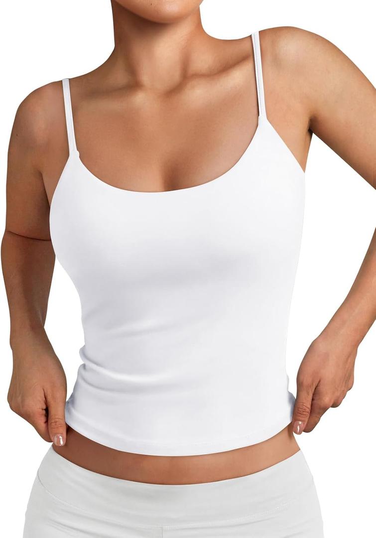 Trendy Queen Womens Summer Tank Tops Double Lined Going Out Teen Girls Y2k Sleeveless Backless 2025 Workout Cami Adjustable (Large, White)