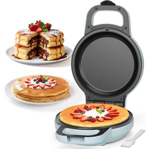 SugarWhisk Flip Pancake Maker Machine, Ceramic Coated Pancake Pan for 6.5 Inch Pancakes, Omelette, Crepe & Quesadilla, Frittata, Double Sided Omelette Pan Nonstick, Pale Blue