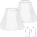 Scalloped Lamp Shades Set of 2, White Lamp Shade with Petal Edge Braid, 6.1"Top x 13"Bottom x 9.6"High, Bell Lamp Shades for Table Lamps Floor Lamps, Spider, Harp Holders Included, Easy Assembly