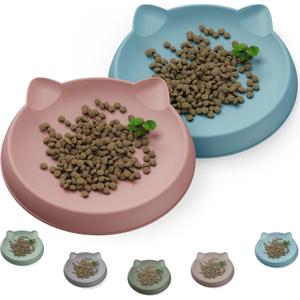 Cat Bowls for Indoor Gentle Small Kitten (2pcs, Soft Silicone) Shallow Wide Plates Feeder Whisker Fatigue Relief Cute Pet Kitty Food Water Dishes Set Anti Slip, Dishwasher Safe