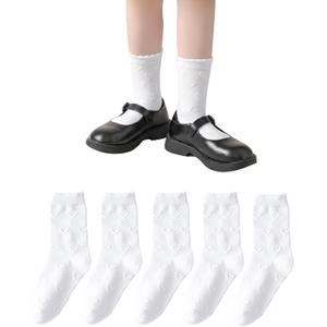Marchare Girls Ruffle Socks White Dressy Socks School Uniform Sock Heart Bow Design For Girl (White)