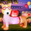 DomKom 5FT Valentines Day Inflatables Outdoor Decorations, Pink Dog with Love Heart Blow Up Build-in Led Lights for Wedding Party Garden Yard Lawn Dcor